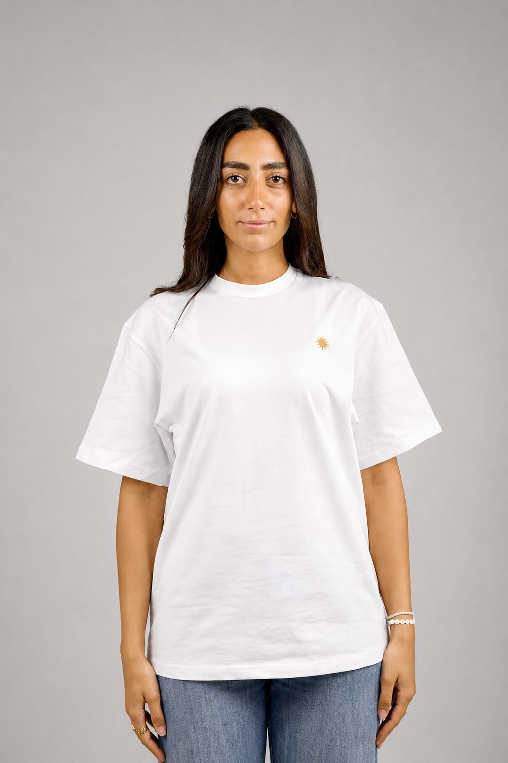 White AUREO Valencia oversized tee, front view