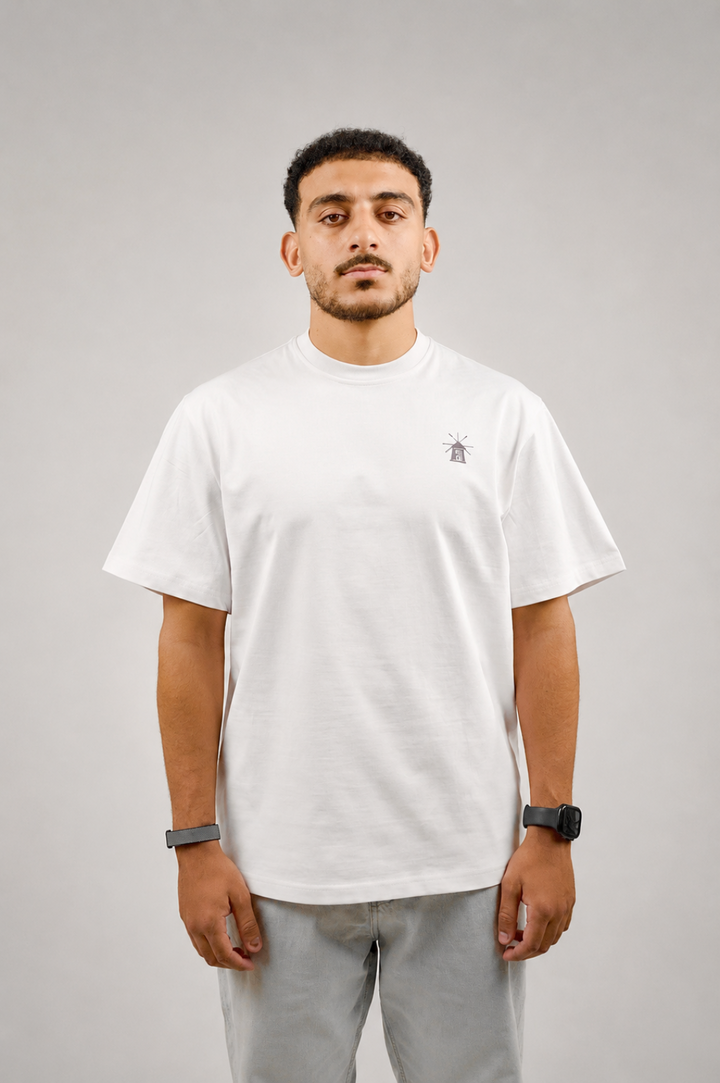White AUREO Mykonos oversized tee, frontview