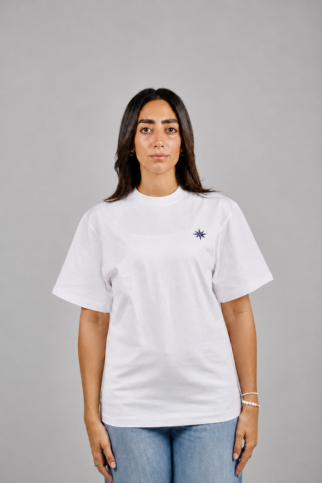 White AUREO Sicily oversized tee, front view