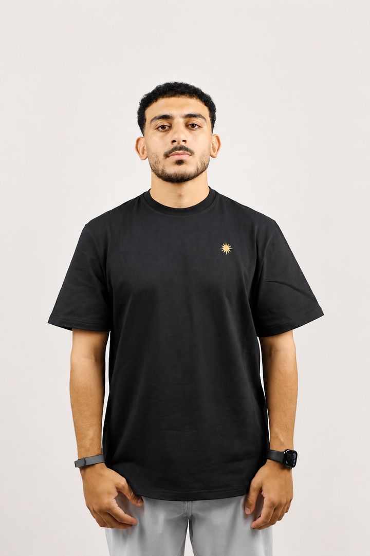Black AUREO Valencia oversized tee, front view